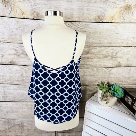 Emmelee Layered Navy White Jacquard Tank Top Size Medium - Picture 4 of 8
